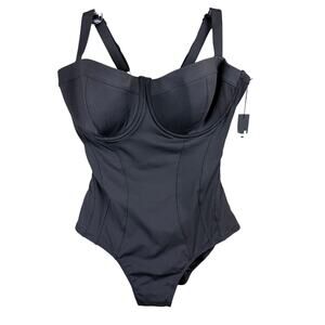 TA3 Pushy Black Corset Lace-Up One-Piece Swimsuit XL F/G Cup